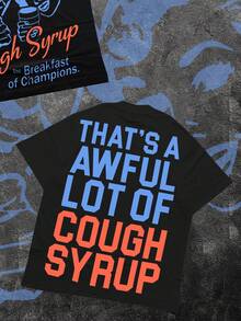"Cough Syrup Breakfast Of Champions" Graphic Tee( Graphic Tees, 220g Pure Cotton T-Shirt ) Vintage T Shirts, Funny Shirts, Y2K Style, Fun Patterns T-Shirt, Street Style, Men's Pattern T-Shirt, Simple Design, Retro Casual, Hip-Hop Style. Suitable For Outdoor Leisure Sports, Family Gatherings And Friends' Dinners. - 黑色 - 查看 3