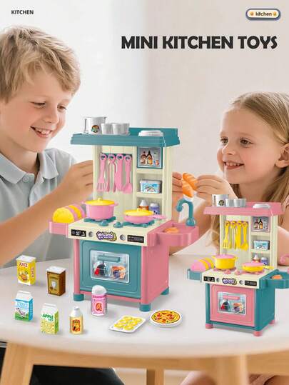 Mini Play Kitchen Toy Set, Realistic Cooking Utensils & Food Models, Educational & Interactive Playset For Boys & Girls, Birthday Gift (Some Accessories Are Random)