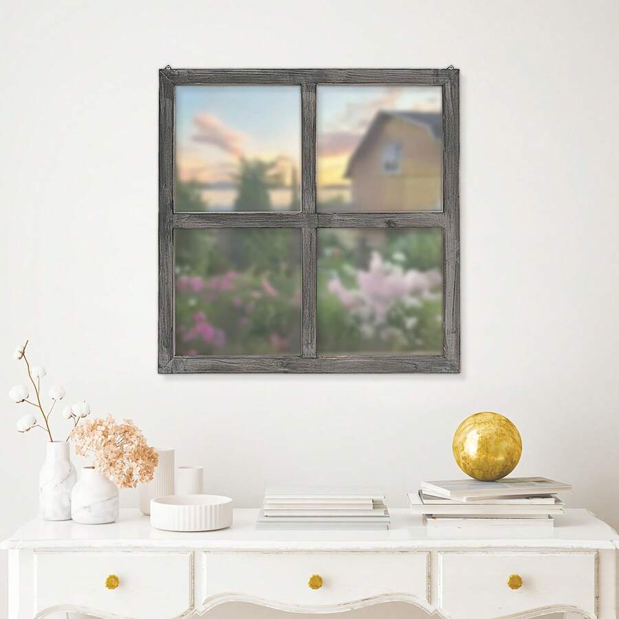 3D立体大木窗框墙饰 农舍家居装饰 复古乡村风木质挂饰框 经典风格 客厅卧室玄关餐厅走廊装饰 圣诞节礼物 圣诞礼物摆件 白色 - 灰色 - 查看 1