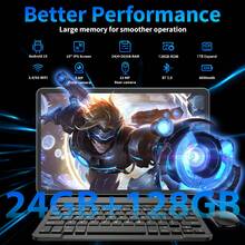 Relndoo Android 15 Tablet With Keyboard And Mouse, 24GB RAM+124GB ROM, 2 In 1 Tablet PC, 10.1 Inch Tablets With Laptop Case, Stylus, Cable, T606 Octa-Core CPU, 5MP+13MP Dual Camera, 1280*800px HD Touchscreen, 8000mAh Battery, Supports 1TB SD Expansion, 802.11n Wifi 2.4G/5G Wireless, GPS, Certified Tablet PC, Pad (No Adapter)-Black - 黑色 - 查看 2