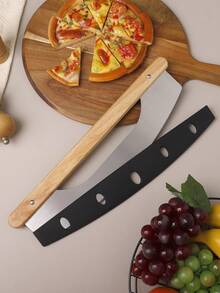 1pc Pizza Cutter With Wooden Handle, Semi-Circle Pizza Roller Knife, Dual Handle For Easy Operation With PP Protective Cover, Wooden Handle Pizza Curved Knife, Half-Moon Pizza & Baking Dough Scraper Knife - Multicolor - View 8