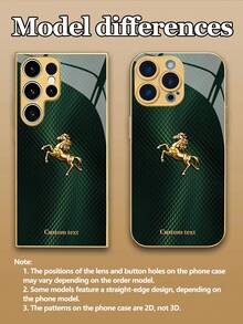 1pc Customizable Text, Luxury Rhombus Texture Gold Horse Design Tempered Glass Material Phone Case Compatible With IPhone 17 Air/16 ProMax/15 Pro/14 Plus/13 Pro/12 Pro Max/11/Xs Max/8/7/6 Plus, S24 Ultra/S25 Ultra/A12, Elegant Minimalist Creative Personalized Protective Cover, Gift - Gold - View 7