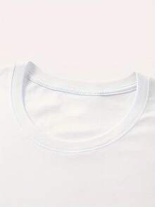 [Double-Sided Print On Front And Back]Short-Sleeved, Crew-Neck, Pure Cotton T-Shirt With Simple Style Text - White - View 6