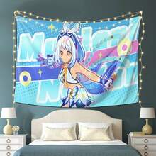 1pc Mualani Anime Tapestry - Peach Beige Fabric Wall Hanging With Manga Character Art, Cute Mualani & Iconic Outfit Design For Room Decor, Parties, Gifts For Anime Fans (Soft Pastel Colors, Retro Aesthetic) - màu đen - Xem 3