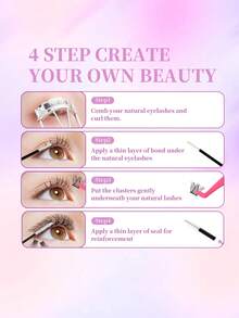 2080pcs, 520pcs, D Curl, DlY Eyelash Extension Kit, Lash Cluters, Individual Lashes Cluster, 20-30-40-50-60D, Lash Clusters Kit, With Bond And Seal, Remover, Tweezers, Crossed Wispy Soft Daily Cluster Lashes, 3D Eyelash Extension Kit Suitable For Convenient And Quick DIY Eyelash Makeup At Home, Makeup Tools, Lash Cluters - Multicolor - View 7