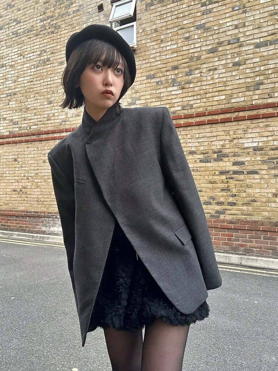 Blazer Casual para Mulheres de Escritório, Blazers para Mulheres de Manga Longa, Jaquetas Casuais de Escritório, Casacos de Escritório, Roupas Ocidentais para Mulheres, Blazers Alfaiatados, Blazer de Escritório Vintage para Mulheres, Casacos de Lã Sintética para Mulheres, Agasalhos de Rua, Jaquetas Ajustadas de Manga Longa para Uso no Escritório, Casacos de Terno, Primavera - Cinza - Visão 1