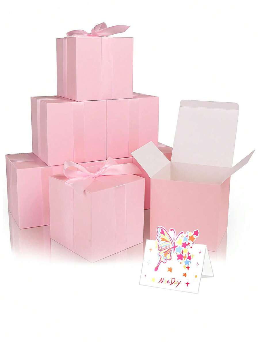 6/12个粉色方形纸盒，中号白色礼品盒，适用于化妆品、香水、蜡烛、一般礼品包装（12厘米*12厘米）、派对装饰、小型企业用品、婚礼装饰、生日庆典、礼品盒、婚礼用品、专属宾客节日礼品盒。 - 粉色 - 查看 1