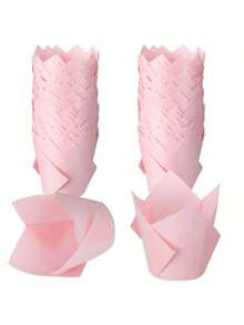 50pcs Tulip Muffin Cups, Heat-Resistant, Oil-Proof Paper Cupcake Liners, Muffin Baking Cups, Baking Tools, Kitchen Accessories, Suitable For Weddings, Birthdays, Mother's Day, Valentine's Day, Easter And Other Holidays - Pink - View 3