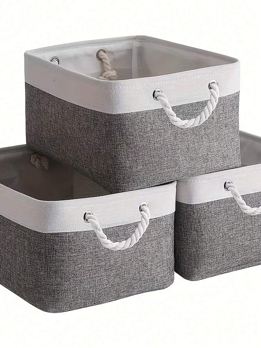 3-Piece Large Folding Storage Box Set With Rope Handles - Multi-Purpose Clothing And Toy Organiser, Bohemian-Style Fabric, Laundry Basket - Grey - View 1