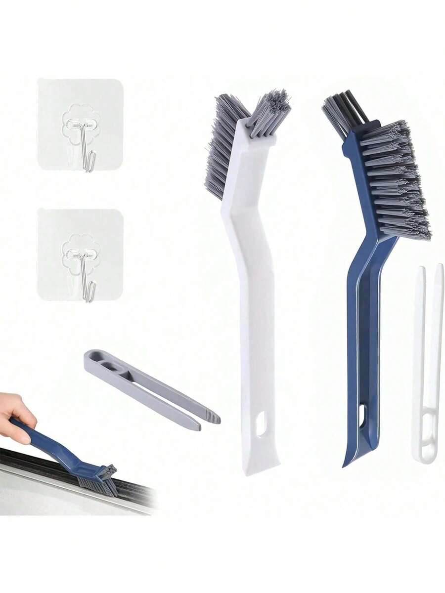 EstiloTendenciaCepillo Para BañO,2 Unidades Cepillo De Limpieza Multiusos Con Cerdas Duras Y Gancho - DiseñO En V Para Ranuras, BañO, Cocina, Ventanas, VehíCulos, Grifos, Inodoro Y PersianasCalidad PremiumVersióN Mejorada - 1 - Ver 1
