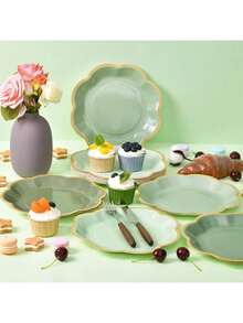 Estilo48 Platos De Papel Festoneados De Color Verde Salvia, 9 Pulgadas, Cena De Color Verde Salvia, Desechable, Lindo Bebé, Despedida De Soltera, Postre, Platos De Papel Para Baby ShowerVersióN Mejorada - Verde salvia - Ver 7