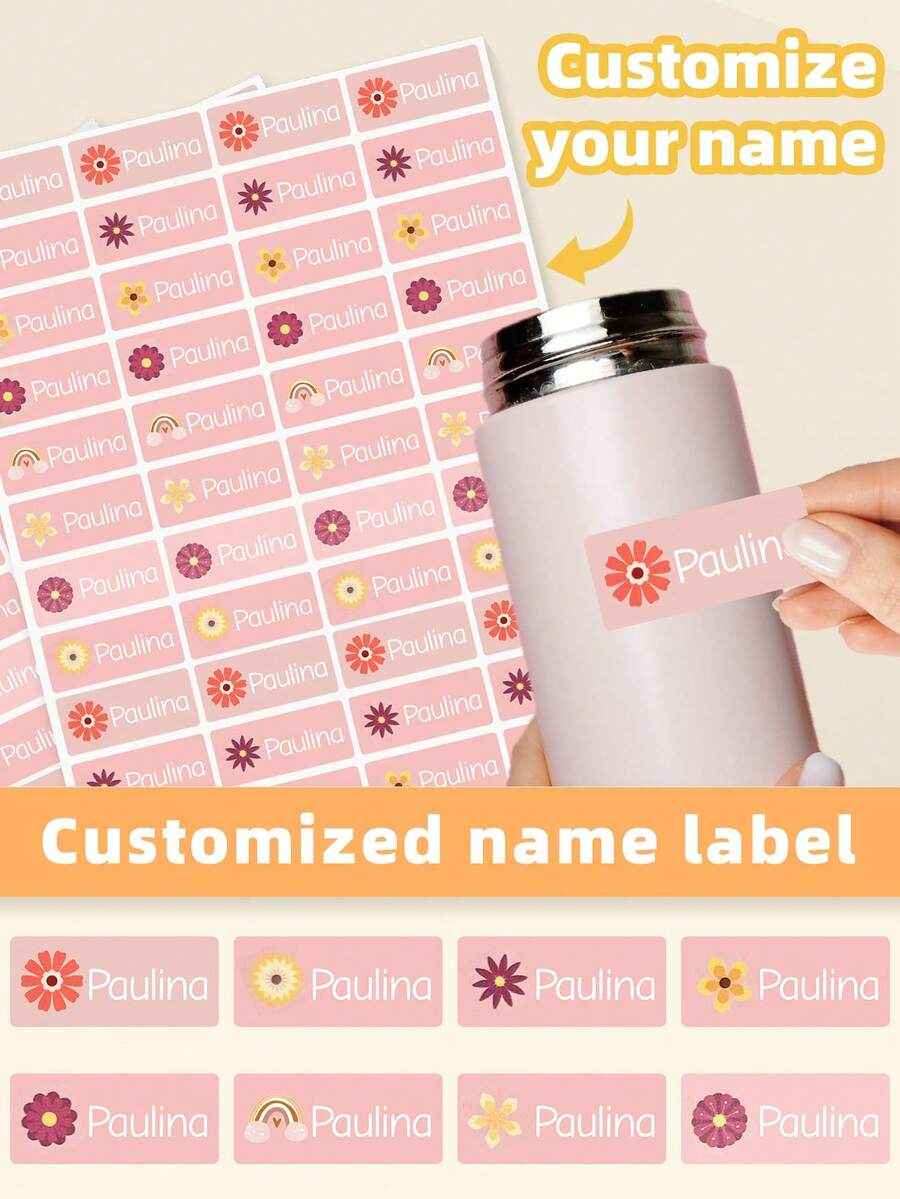 1-256pcs Customizable Name Labels, Iron-On Clothing Labels And Waterproof Stickers, Printable Text, Suitable For School, Daycare, Summer Camp, Sportswear, Backpacks, Lunch Boxes, Water Bottles, For Children, Youth, Adults, Family And Friends. Tear-Resistant, No Residue, Reusable Adhesive Labels - Rose Red - View 1