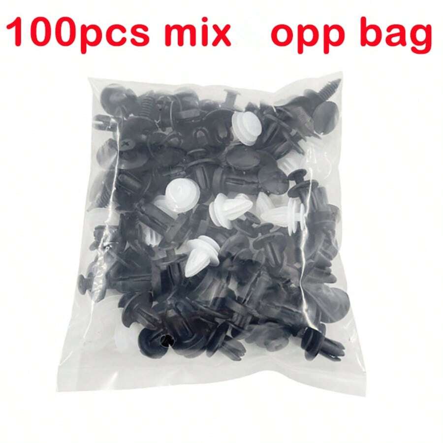 100pcs/Set Car Clips, 6 Universal Sizes, Black Nylon Material, Bumper Fasteners + Rivets + Fender Clips, Durable Car Fastener Accessories - 100pc Automotive Clips - View 1