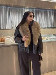 Women's Fashionable Retro Faux Fur Reversible Jacket, Provides Warmth And Comfort, Women's Winter Jacket - Chocolate Brown - View 4