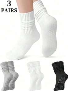 3 Pairs Women's Soft & Comfortable Non-Slip Cushioned Yoga/Sports Socks, Suitable For Pilates, Running, Fitness, Cycling - Multicolor - View 6