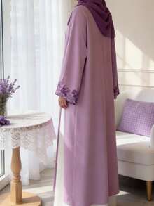 1 chiếc Abaya thêu sang trọng màu tím, kiểu dáng thời trang thường ngày, dáng dài mở phía trước, thích hợp cho các bữa tiệc, sự kiện, kỳ nghỉ. - Màu tím - Xem 7