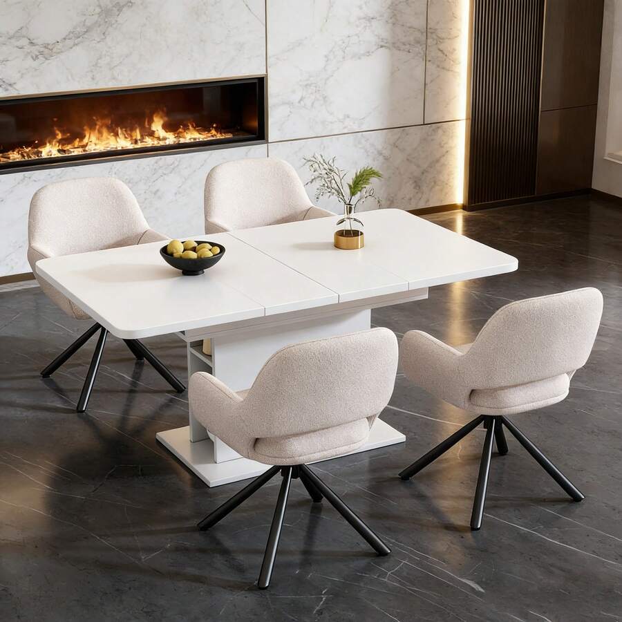 Dining Chairs - White + Sherpa-1 - View 1