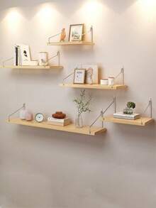 1pc[With Hook]Wall Mounted Floating Shelves, No Drilling Required, Various Sizes For Living Room, Study, Bedroom, TV Background, Wall Hanging Storage Rack - Yellow - View 2