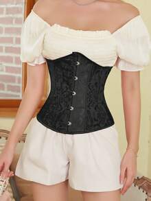1pc Women Jacquard Waist Cincher, Waist Trainer Corset, Suitable For Party And Daily Wear - Black - View 4