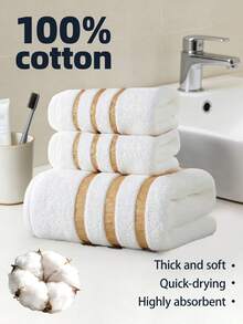 3pcs/Set Or 1pc Option | 100% Cotton, Soft Terrycloth, Quick Dry, Face Towel, Bath Towel 70x140cm + Hand Towel 34x75cm, All Season, Suitable For Bathroom, SPA, Hotel, Travel, Gym, Valentine's Day Gift And Daily Use Towel Set - Multicolor - View 17