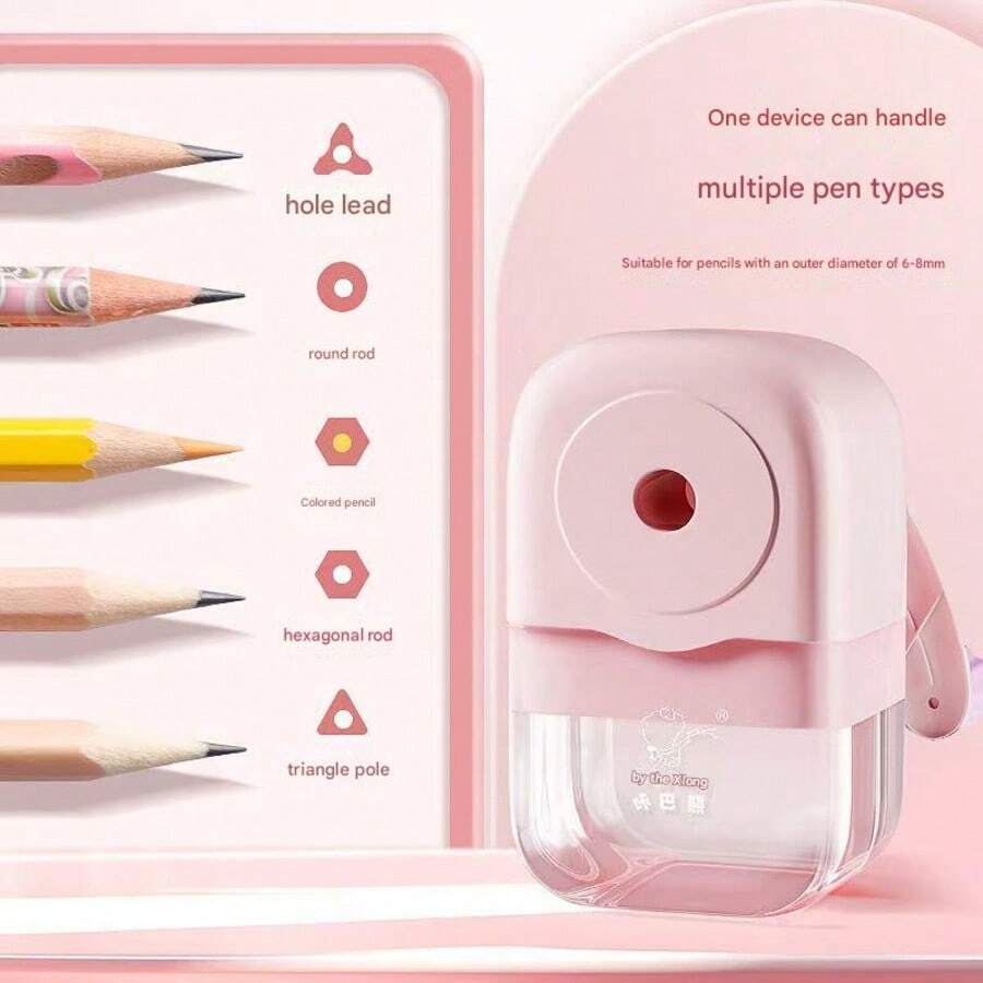 1pc Hand-Cranked Pencil Sharpener, Large Diameter Pencil Sharpener For Elementary And Middle School, School Supplies, Holiday Gift, Learning Reward Gift, Back To School Gift, Valentine's Day [Comes With DIY Stickers], Non-Jamming Manual, No Lead Breakage