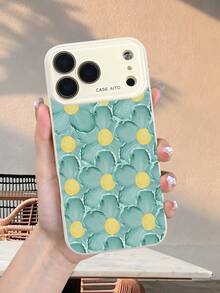 Aquablaue Handyhülle mit floralem Muster, hellem Rahmen, grünen Blättern und gelber Blüte in der Mitte. Schützt vor iphone17 promax/17 pro/17/Air/16promax/16pro/16/15promax/15pro/15/14promax/14pro/14/13promax/13pro/13/12promax/12pro/12 - Pink - Übersicht 4