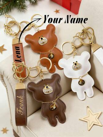 1pc Personalized Pet Keychain, PU Leather Bear Bag Charm – Cute Mini Teddy Keychain Pendant, Purse & Backpack Accessory Gift.