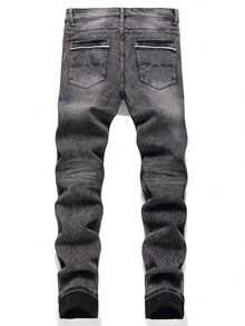 Jeans de mezclilla elásticos creativos y de moda para hombres - Gris - Ver 4