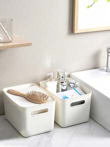 1pc White Plastic Storage Box, Suitable For Bedroom, Living Room, Dorm, Wardrobe, Can Store Clothes, Toys, Snacks, Beverages, Dolls, Dust-Proof And Moisture-Proof (Without Lid) - White - View 4