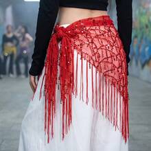 1pc Women's Belly Dance Hip Scarf Sequin Tassel Triangle Wrap Skirt Waist - Multicolor - View 2