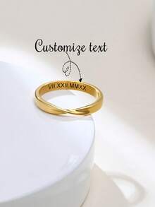 1pc Personalized Stainless Steel Mobius 18K Gold Plated Minimalist Name & Date Engraved Ring, Suitable For Women And Men - Gold - View 6