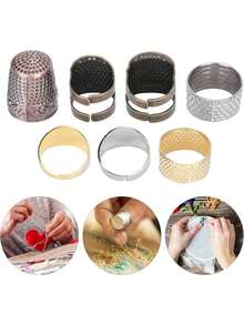 EstiloJuego De Dedal De Costura Vintage De 7 Piezas, Latón De Costura Dedal Ajustable Protector De Punta De Los Dedos Para Bordado Manualidades Accesorios De Costura DIYVersión mejorada - 1 - Ver 4