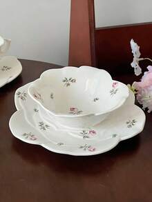 French Ins Rose Ceramic Dinnerware, Dessert Plate, Rice Bowl, Retro Cake Plate, Household Dishes - Multicolor - View 2