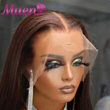 8-34英寸巧克力棕色长直蕾丝前假发,混合发丝,13x4深棕色骨白色直蕾丝前假发,200%密度棕色直蕾丝假发,真人混合发丝,4号棕色,5x5无胶蕾丝假发,即戴即用,自然发际线带婴儿发,适合日常佩戴 - S4 - 查看 2