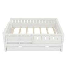 FUNIDEE Full Size Platform Bed With Trundle, Platform Bed Frame With Built-In Bookshelves And Rounded Small Staircase, Bed Frame With Guardrails For Kids - trắng - Xem 11