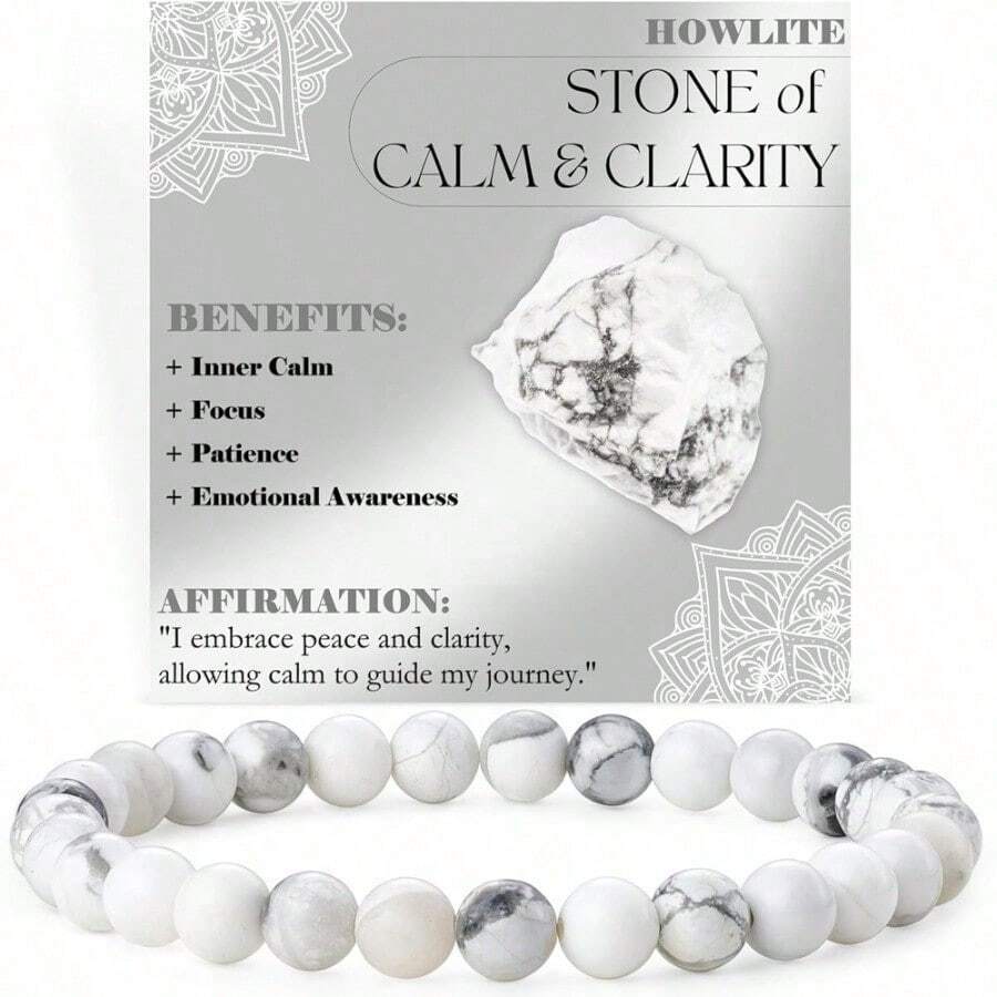 1PCS   6mm Natural Stone Obsidian Amazonite Bead Bracelet With Elastic Cord And Card - Thông trắng - Xem 1