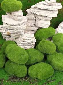 20PCS Artificial Foam Moss Rocks Fake Green Moss Stone Micro Landscape DIY Crafts For Home Garden Flower Pot Decoration Stone - Green - View 4