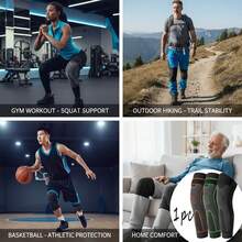 1pc Unisex Single Strap Knee Pads, High Elastic Warm Fabric, Long Knee Pads, Hook And Loop Design Fits Leg Tightly, Precise Wrapping, Suitable For Indoor/Outdoor Sports And Warmth - Multicolor - View 3