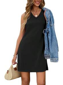 Dresses Women 2026 Casual Summer Sundresses Fashion Outfits Clothing - 黑色 - 查看 1