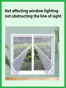 1pc Zipper Self-Adhesive Invisible Mesh Screen, Summer Mosquito Proof, Easy To Operate, White Removable Mesh, No Drilling Required, With Hooks, Suitable For Living Room And Bedroom - White - View 4