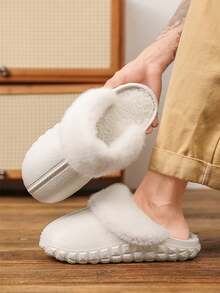 Men's Plush House Slippers With Removable Plush Lining - White - View 2