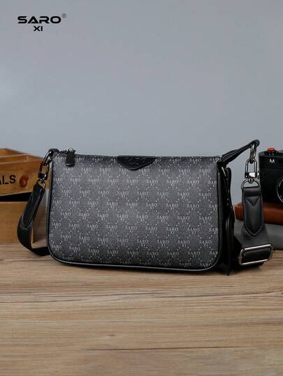 saroxi Herr mini axelväska, axelväska med vävd dragkedja i konstläder, avslappnad axelväska med sidoficka, multifunktionell för pendling och fritid, minimalistisk present till män, pojkvän,