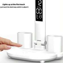 1-Pack Dual-Head USB Rechargeable LED Desk Lamp Supports Three Dimming Levels (White Light - Warm Light - Soft Light), Includes A Calendar Clock, And Is Foldable, Suitable For Reading And Nighttime Lighting. - trắng - Xem 5