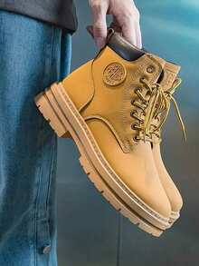 Botas Hombre uso Rudo Altas de Moda,Bota Táctica Estilo Urbano Vinipiel con Plataforma y Suela Gruesa, Antideslizante, Resistente Al Desgaste, Confortable-Botas De Trabajo, Botas De Motocicleta, Botas Altas Para Hombres, Zapatos Para Hombres botas de hombre - Caqui - Ver 4