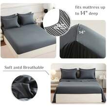 7pcs Full Queen King Black Dark Grey Green White Quilted Comforter Fitted Sheet Flat Sheet Mattress Protector Cover And Pillowcases Sets - 深灰色 - 查看 3