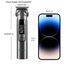 Hatteker 1件套多功能理发器套装，理发器，鼻毛修剪器，便携式，私人，油头雕刻电动理发器 - 灰色 - 查看 2