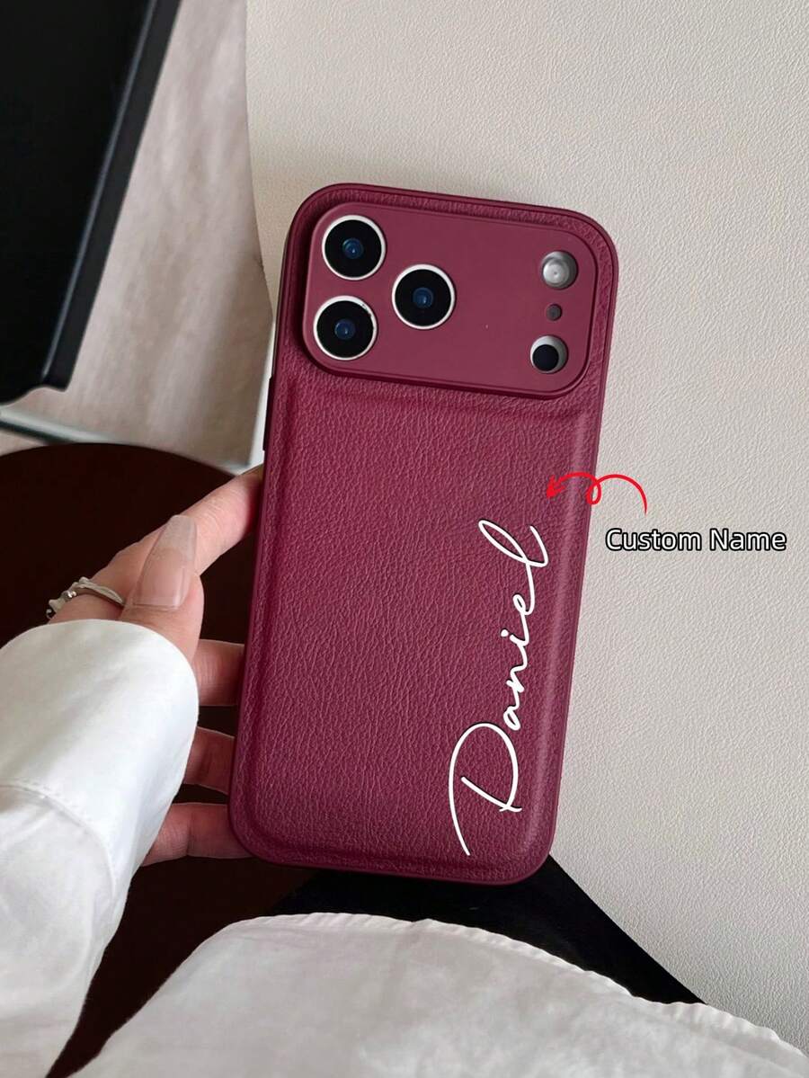 Personalized Initial Monogram Phone Case, Compatible With IPhone 17/16/15/14/13/12/11 Pro Max Series, Luxury Crocodile Texture, Shock-Proof And Scratch-Resistant, Perfect Fit For IPhone 17 Pro Max, An Ideal Christmas Gift - 酒紅色 - 查看 1