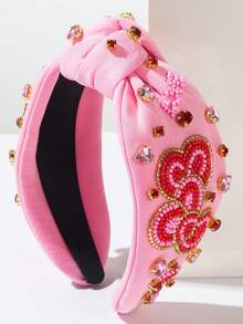 1 pieza Nuevo Diadema del Día de San Valentín, Diadema artesanal vintage con adornos de strass en forma de corazón y letra LOVE KISS, adecuada para fiestas y ocasiones formales de mujeres, accesorio de regalo del Día de San Valentín - FG982 Rosa - Ver 1