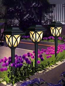 6个太阳能户外路径灯，防水花园灯，草坪灯，太阳能景观照明装饰，适用于庭院/花园/景观/走道/露台/车道/草坪，LED户外灯，秋季装饰，家居装饰，户外装饰 - 黃色 - 查看 3