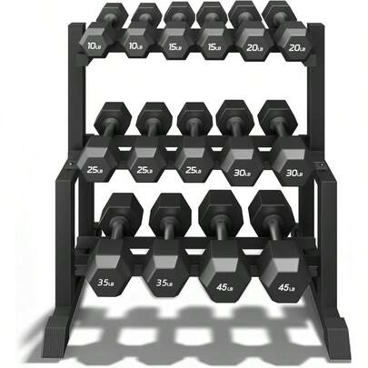 1100LB Capacity Dumbbell Rack - 3 - Tier Heavy Duty Weight Rack Dumbbell Stand Home Gym, Adjustable Storage Organizer For Dumbbells, Kettlebells, Space - Saving Weight Stand - (Rack Only)